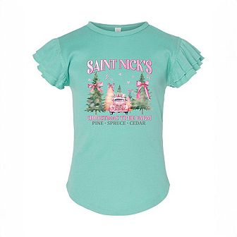 Coquette St. Nick's Tree Farm Toddler Flutter Sleeve Graphic Tee