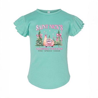 Coquette St. Nick's Tree Farm Toddler Flutter Sleeve Graphic Tee