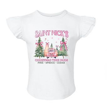 Coquette St. Nick's Tree Farm Toddler Flutter Sleeve Graphic Tee