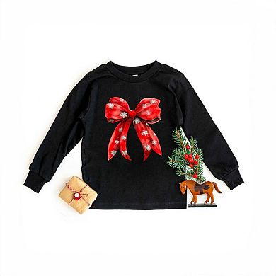 Coquette Christmas Snowflake Bow Youth Long Sleeve Graphic Tee