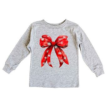 Coquette Christmas Snowflake Bow Youth Long Sleeve Graphic Tee