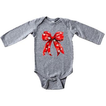 Coquette Christmas Snowflake Bow Baby Long Sleeve Bodysuit