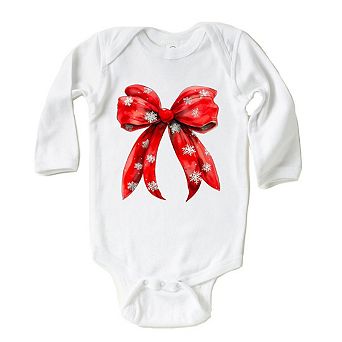 Coquette Christmas Snowflake Bow Baby Long Sleeve Bodysuit