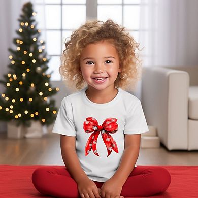 Coquette Christmas Snowflake Bow Toddler Short Sleeve Graphic Tee