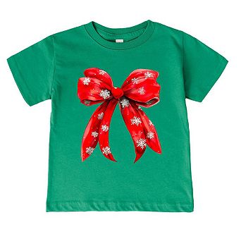 Coquette Christmas Snowflake Bow Toddler Short Sleeve Graphic Tee