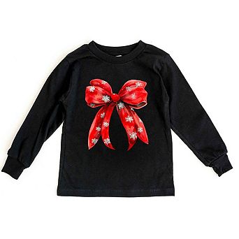 Coquette Christmas Snowflake Bow Toddler Long Sleeve Graphic Tee