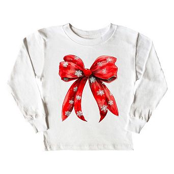 Coquette Christmas Snowflake Bow Toddler Long Sleeve Graphic Tee
