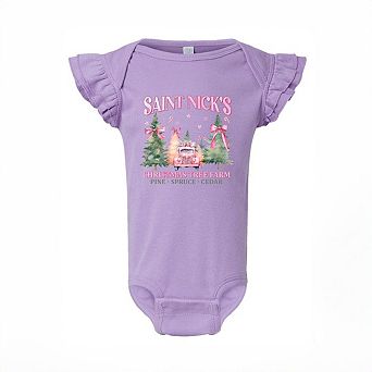 Coquette St. Nick's Tree Farm Baby Flutter Sleeve Bodysuit