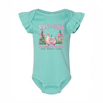 Coquette St. Nick's Tree Farm Baby Flutter Sleeve Bodysuit