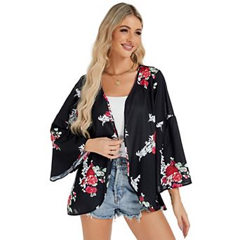 Women’s Boho Floral Chiffon Kimono Swimsuit Cover Ups Tops Lightweight Beach Summer Cardigans