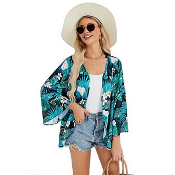 Women’s Boho Floral Chiffon Kimono Swimsuit Cover Ups Tops Lightweight Beach Summer Cardigans