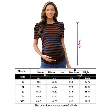 Maternity Shirts Women's Casual Tops Pregnancy Short Sleeve Striped Ruched Side Tunic Top