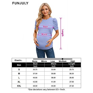 Maternity Shirts Women's Floral Print Tops Pregnancy Short Sleeve Striped Ruched Side Tunic Top