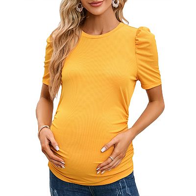 Maternity Shirts Women's Floral Print Tops Pregnancy Short Sleeve