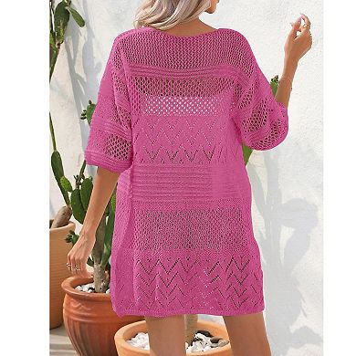 Short Sleeve Crochet Cardigan Tie Front Oversized Cardigans Boho Knitted Boho Beach Cover Ups