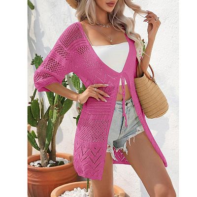 新品 FRONT WAVE CROCHET LIKE KNIT CARDIGAN Short Sleeve