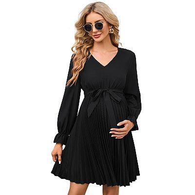 green emerald velvet dress Momyknows Ruffle High Waist Falbala Long Sleeve Plus Size Baby Shower Maternity Midi Dress Apricot / XL