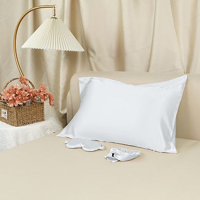 1 Pcs Breathable Pillow Case Set With Envelope, Satin Pillowcase With Sleep Mask, Hair Band