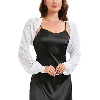 Women Y2K Crochet Shrug Sweater Crop Cardigans Drop Shoulder Knit Bolero Sweater