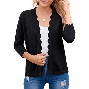 Women's 3/4 Sleeve Cropped Cardigan Sweater 2024 Spring Open Front Knit Shrug Light Weight Shirts