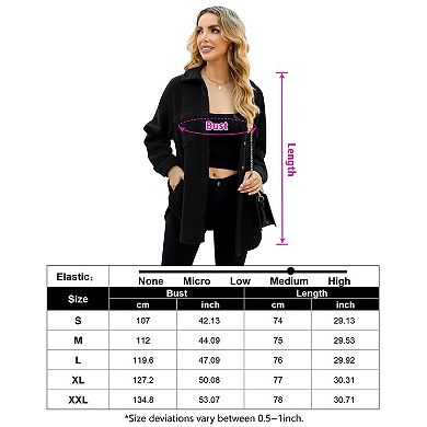 Shaggy Faux Fur Jacket with Pockets Long Sleeve Button Shirts Jacket for Women