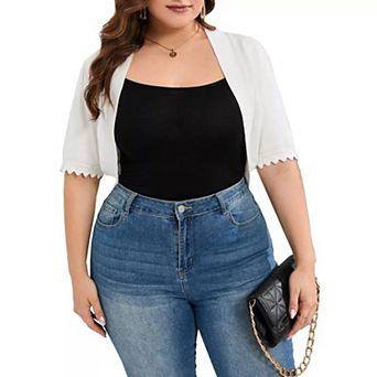 Plus Size Cardigan Shrug For Women Casual Short Sleeve Open Front Solid Curved Cardigan