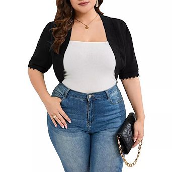 Plus Size Cardigan Shrug For Women Casual Short Sleeve Open Front Solid Curved Cardigan