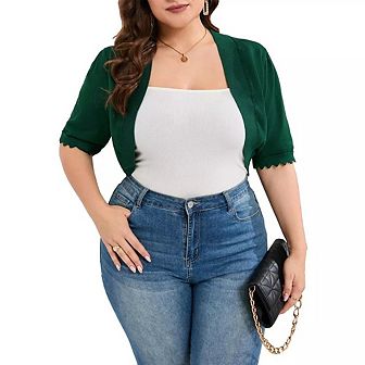 Plus Size Cardigan Shrug For Women Casual Short Sleeve Open Front Solid Curved Cardigan