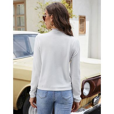 Womens Long Sleeve Open Front Cardigans Button Down Lace V Neck Knit Cardigan Sweater Outwear Coats