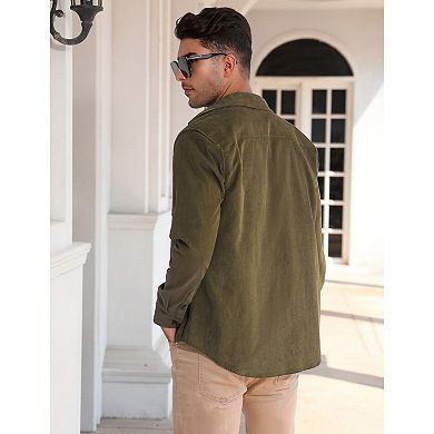 Men's Casual Shirt Corduroy Plaid Button Down Work Shirt Jacket with Pocket Shirts