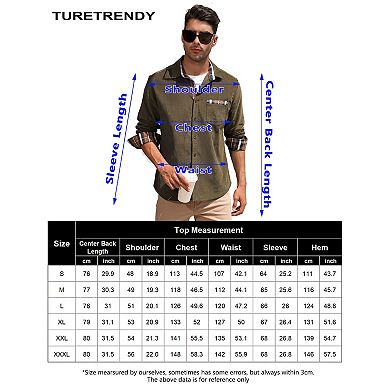Men's Casual Shirt Corduroy Plaid Button Down Work Shirt Jacket with Pocket Shirts