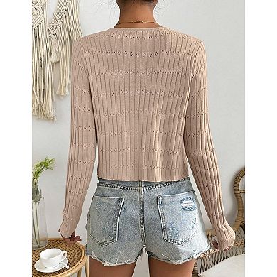 Womens Lightweight Long Sleeve Cardigan Tie Front Shrugs Knit Cardigan Crop Tops