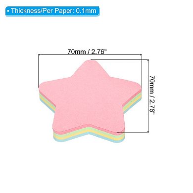 Star Shape Sticky Notes, 3 Pads Memo Pads Bright Colorful 100 Sheets/pad For Home Office, 4 Colors