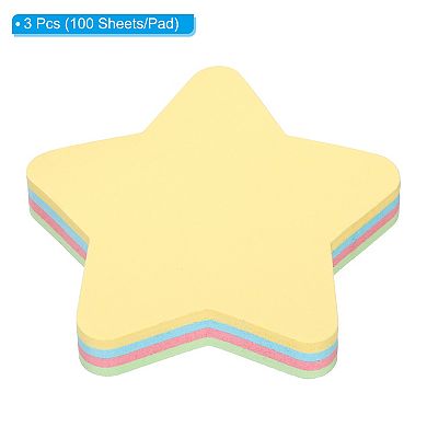 Star Shape Sticky Notes, 3 Pads Memo Pads Bright Colorful 100 Sheets/pad For Home Office, 4 Colors