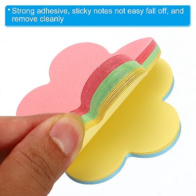 Flower Shape Sticky Notes, 3 Pads Cute Self-stick Memo Pads Bright Colorful 100 Sheets/pad, 4 Colors