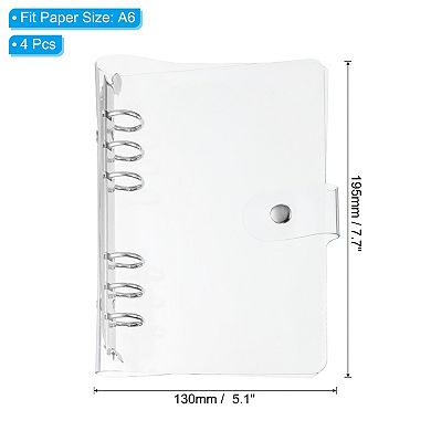 Soft Clear Binder Cover with Snap Button Closure 6 Ring, Silver Tone,4Pcs