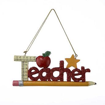 5" Red Glitter 'Teacher' Ornament - Festive Christmas Decoration For Educators
