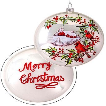 5" Glass Disc Country Cardinals Ornament