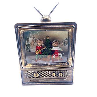 Water Snow Globe Glitter Mini Retro Tv Elf Inside