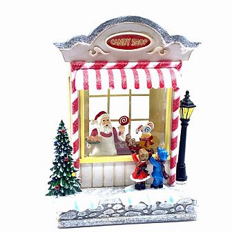 12" Christmas Snow Globe Santa in Candy Shop with Kids - Festive Holiday Decoration