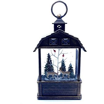 Christmas Snow Glitter Lantern Reindeer With Cardinal Bird On Tree