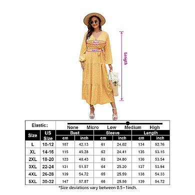 Women Plus Size V Neck Wrap Maxi Dress High Waist Ruffle Summer Casual Dress with Belt Long Sleeve