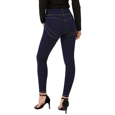 Women's Jeans High Waist Faux Denim Leggings With Pockets