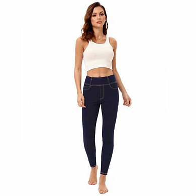 Women's Jeans High Waist Faux Denim Leggings With Pockets