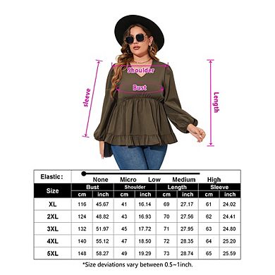 Women's Plus Size Blouses V Neck Babydoll Tunic Long Sleeve Chiffon Casual Tops Ruffle Shirts