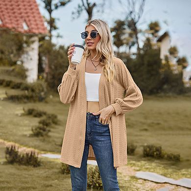 Casual Longline Cardigan for Women Fall Loose Open Front Long Sleeve Outerwear