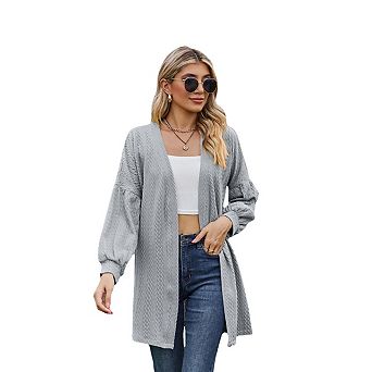 Casual Longline Cardigan for Women Fall Loose Open Front Long Sleeve Outerwear