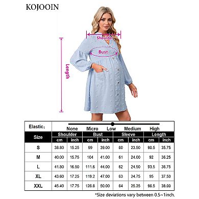 Women's Maternity Swiss Dot Dress V Neck Long Sleeve Button Down Mini Dress with Pockets
