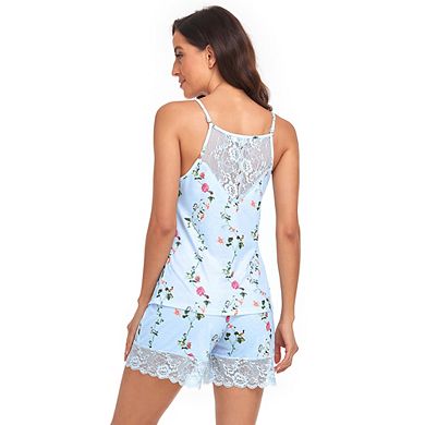 Pajama Sets For Women Lingerie Sleepwear 2 Piece Cami Shorts Set V Neck Pj Lace Sleepwear