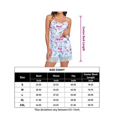 Pajama Sets For Women Lingerie Sleepwear 2 Piece Cami Shorts Set V Neck Pj Lace Sleepwear